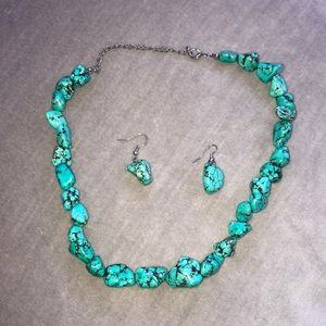 Genuine turquoise necklace and earring set